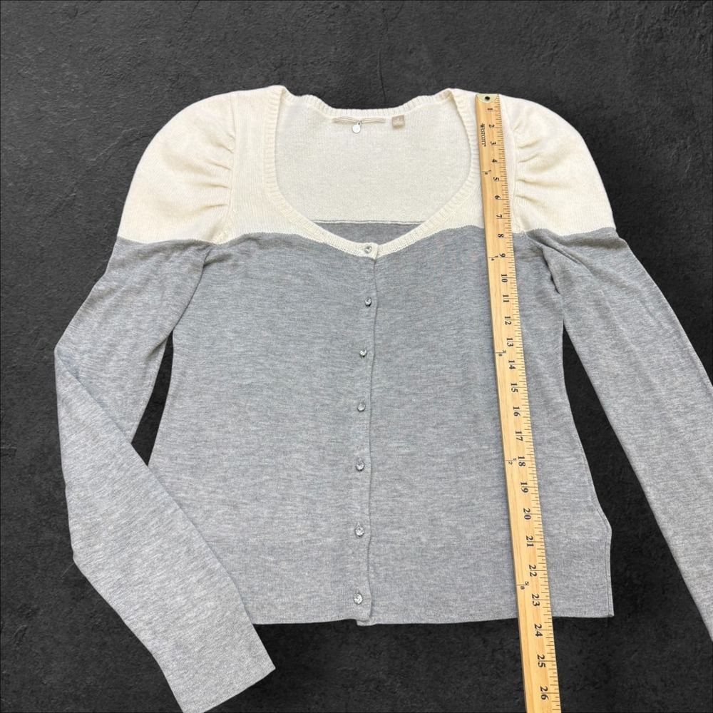 Knitted & Knotted Anthropologie Cardigan Gray Wool Angora Silk Puff Sleeve Sz M - Picture 9 of 10